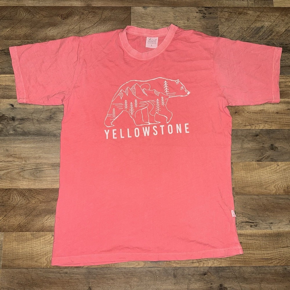 Racwear Yellowstone National Park Pink T Shirt Bear Mountains Size Large